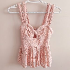 Lace Cut Out Peplum Top
